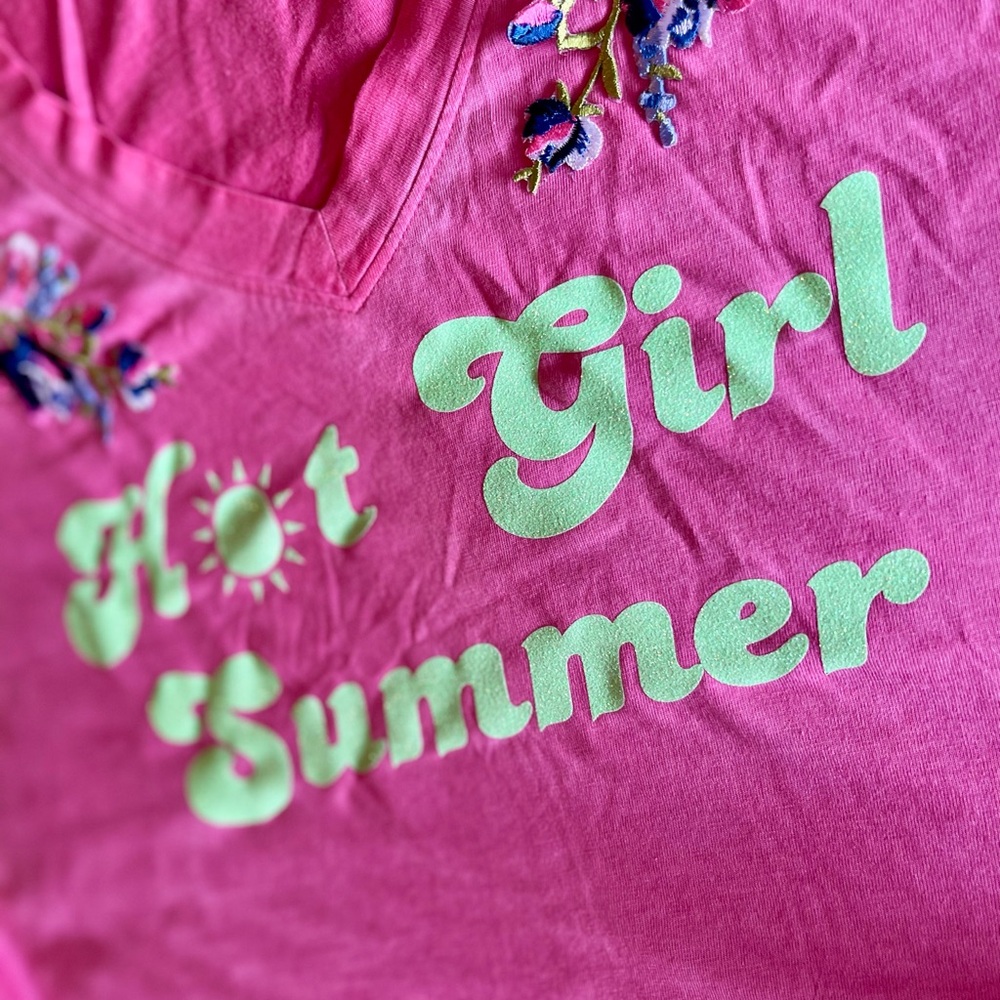 Pink Hot Girl Summer with Floral Embroidery Crop Top